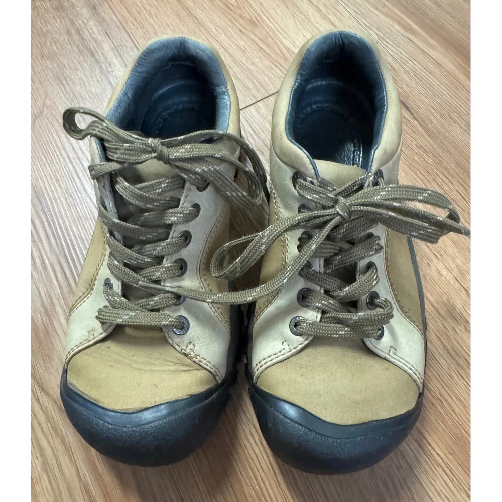 Keen Briggs Tan Beige Leather Lace Up Walking Shoes Womens Size 6.5